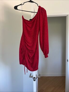 Windsor Sparkle Red One-Shoulder Ruched Mini Dress